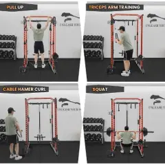 Multi-Functional Strength Training Squat Rack, LAT Pull Down System, Home Gym Equipment with 23 Attachments