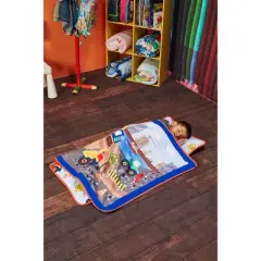 EVERYDAY KIDS Toddler Nap Mat &ndash;Under Construction&ndash; Soft Microfiber, Rollup with Handle & Pillow, for Preschool, Daycare, or Travel -Ages 2-6 years