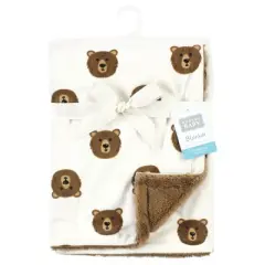 Hudson Baby Plush Blanket with Furry Binding and Back, Brown Bear, One Size