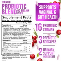Probiotics for Women 60 Billion CFU - 16 Strains, Prebiotics & Cranberry, PH Balance, Digestive Health, Vaginal & Immune Support - 60 Capsules