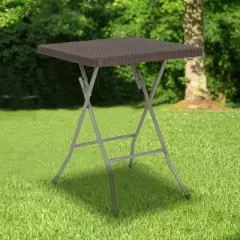 Flash Furniture 1.95-Foot Square Brown Rattan Plastic Folding Table