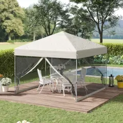 Outsunny 10' x 10' Pop Up Canopy Party Tent with Center Lift Hook Design, 3-Level Adjustable Height, Easy Move Roller Bag