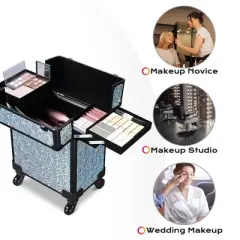 Byootique Rolling Makeup Train Case Cosmetic Trolley Organizer Mermaid Silver