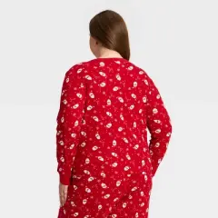 Women's Santa Print Ribbed Long Sleeve Holiday Matching Family Pajama Shirt - Wondershop&trade; Red