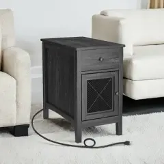 Side Table With Charging Station End Table Side Table Livingroom End Table Narrow End Table With Drawers Living Room Storage Nightstand