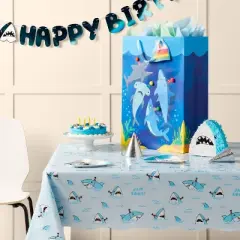 54"x84" Shark Printed Plastic Table Cover Blue - Spritz&trade;