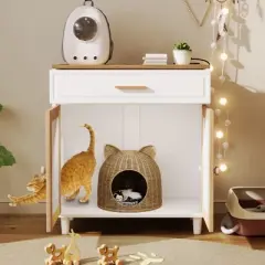 Cat Litter Box Enclosure with Drawer, Hidden Litter Box Furniture Cabinet, Multi-Functional Pet House, Cat Washroom Decorative Side End Table