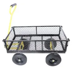 DOMETOUR (Black +Yellow Solid Wheels Wagon Cart) Solid Wheels Tools Cart Wagon Cart Garden Trucks Make It Easier To Transport Firewood