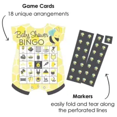 Big Dot of Happiness Honey Bee - Picture Bingo Cards and Markers - Baby Shower Shaped Bingo Game - Set of 18