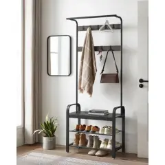 VASAGLE Coat Rack Hall Tree with Shoe Bench for Entryway Entryway Bench with Coat Rack Charcoal Gray and Black