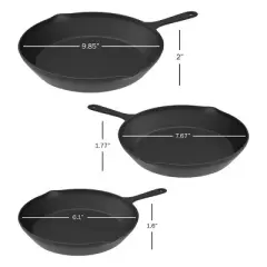 Frying Pans-Set of 3 Cast Iron Pre-Seasoned Nonstick Skillets in 10, 8, 6- Cook Eggs, Meat, Pancakes, and More-Kitchen Cookware by Home-Complete