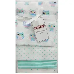 Nuby 4-Pack Neutral Receiving Blankets Gift Set, Owl