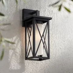360 Lighting Raynor 15" High Modern Outdoor Wall Light Fixture Mount Porch House Exterior Outside Weatherproof Black Metal Glass Shade Front Door
