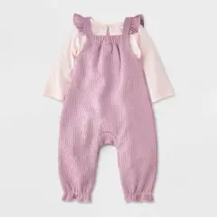 Baby Girls' 2pc Disney Minnie Mouse Long Sleeve T-Shirt & Embossed Overalls Set - Pink