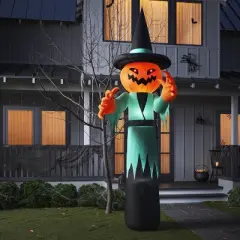 12' Inflatable Pumpkin Witch Halloween Decoration Gray/Orange - Hyde and EEK! Boutique&trade;