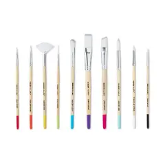 10pc Artist Paintbrush Set - Mondo Llama&trade;: Nylon & Wood, Watercolor, Oil, Tempera, Acrylic, Bright, Fan, Round, Angle