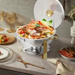 Chafing Dishes for Buffet, Round Stainless Steel Chafing Dishes with Glass Lid, for Home Parties, Wedding, Banquet (2/4Pack)