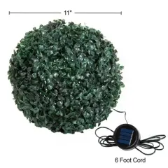 Solar Powered LED Faux Topiary Ball Pair Set of 2 Pre-lit Artificial Boxwood Balls with Rechargeable Battery Outdoor Greenery Decor by Pure Garden