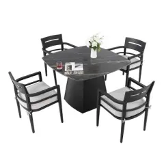 5-Piece Patio Dining Set with Sintered Stone Table and Aluminum Armchairs, Outdoor Furniture for Backyard, Deck or Garden - The Pop Home