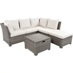 6PCS Patio PE Rattan Conversation Set, Outdoor All-weather Wicker Sectional Sofa Set, Beige-ModernLuxe