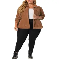 Agnes Orinda Women's Plus Size Jackets Casual Winter Stand Collar Boyfriend Corduroy Jacket
