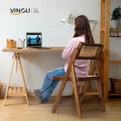 VINGLI 2-Pack Rattan Folding Chair, 360&deg; Swivel Backrest, Rubberwood Frame