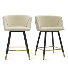 24" Chole Armrest Upholstered 360&deg; Swivel Counter Height stool Combine with Black and Gold Legs (Set Of 2)-The Pop Maison