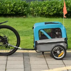 Aosom 2-In-1 Dog Bike Trailer, Pet Trolley Cart with 360 Swivel Quick-release Wheel, Bicycle Wagon with Reflectors, Cargo Carrier Attachment with Flag for Travel