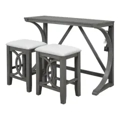 Farmhouse 3-Piece Counter Height Dining Table Set with USB Port and Upholstered Stools-ModernLuxe