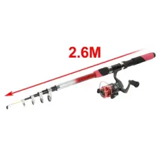 Unique Bargains Rod and Reel Fishing Combo Black Fuchsia 102.4"