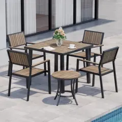 Pamapic 6-Piece Aluminum Outdoor Patio Dining Set with Square Table, Small Side Table and 4-Stackable Chairs