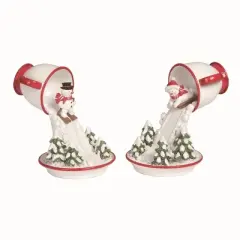 Transpac Resin Skiing Snowman Teacup Set of 2 Christmas Home Decorations for Festive Decor