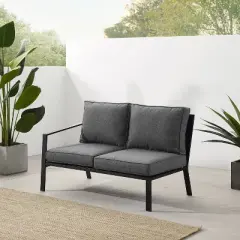 Clark Steel Outdoor Left Side Loveseat Charcoal/Matte Black - Crosley: Weather-Resistant 2-Person Seating with Removable Cushions