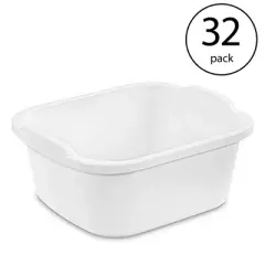 Sterilite 06478008 Durable Heavy-Duty Reinforced Multipurpose Plastic 12 Quart Kitchen Dishpan with Molded Handles, White (32 Pack)