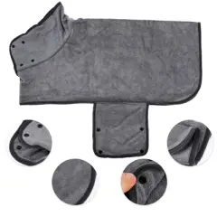 Unique Bargains Dog Bathrobe Fast-Drying Dog Towel M Gray