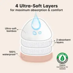 KeaBabies 14pk Contour Organic Nursing Pads, Reusable Nipple Pads for Breastfeeding, Washable Breast Pads + Wash Bag