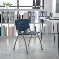Emma and Oliver Home and Office Navy Plastic Stack Chair with Perforated Back - Guest Chair