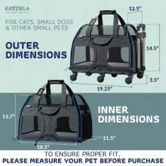 Katziela Airline Compliant Wheeled Pet Carrier With Removable Wheels and Telescopic Handle