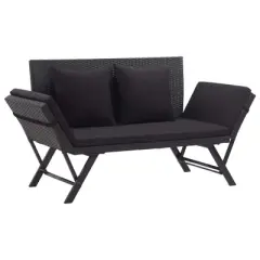 vidaXL Patio Bench Adjustable with Cushions for Outdoor Garden Poly Rattan - Black