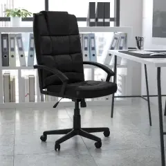 Emma and Oliver High Back Black LeatherSoft Soft Ripple Executive Swivel Office Chair - Arms