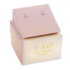 FAO Schwarz Sterling Silver Crown Stud Earrings with Crystal Stone Accent