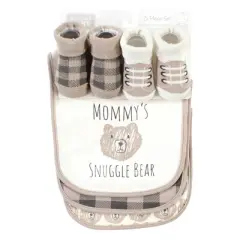 Hudson Baby Cotton Bib and Sock Set, Snuggle Bear, One Size
