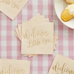 Blue Panda 50 Pack Pink Baby Shower Napkins &ndash; &ldquo;Welcome Little One&rdquo; Baby Shower Decorations (5x5 In)