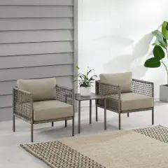 Cali Bay 3pc Outdoor Wicker & Metal Seating Set - Taupe/Light Brown - Crosley