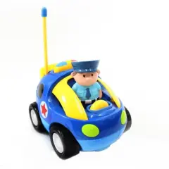Insten Remote Control Cartoon Police Car with Music, Lights & Action Figure, RC Toys for Kids, 4" Blue