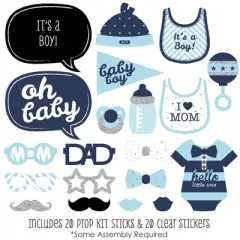 Big Dot of Happiness Hello Little One - Blue and Silver - Boy Baby Shower Photo Booth Props Kit - 20 Count