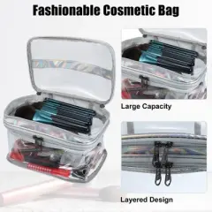 Unique Bargains Double Layer Makeup Bag Cosmetic Travel Bag Case Make Up Organizer Bag Clear Bags for Women 1pcs