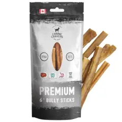 Canine Cravers Maplewood Smoked Bully Sticks 6&rdquo; Inch Pack of 10 - 100% Natural Free Range Grass Fed Beef - Made in Canada Dog Chews High Protein