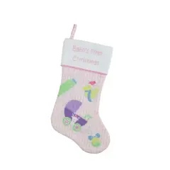 Northlight 18.5" Pink and White "Baby's First Christmas" Embroidered Stocking