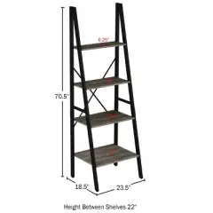 Lavish Home 4-Tier Ladder Bookshelf &ndash; Freestanding Industrial Style Wooden Shelving, Gray/Black